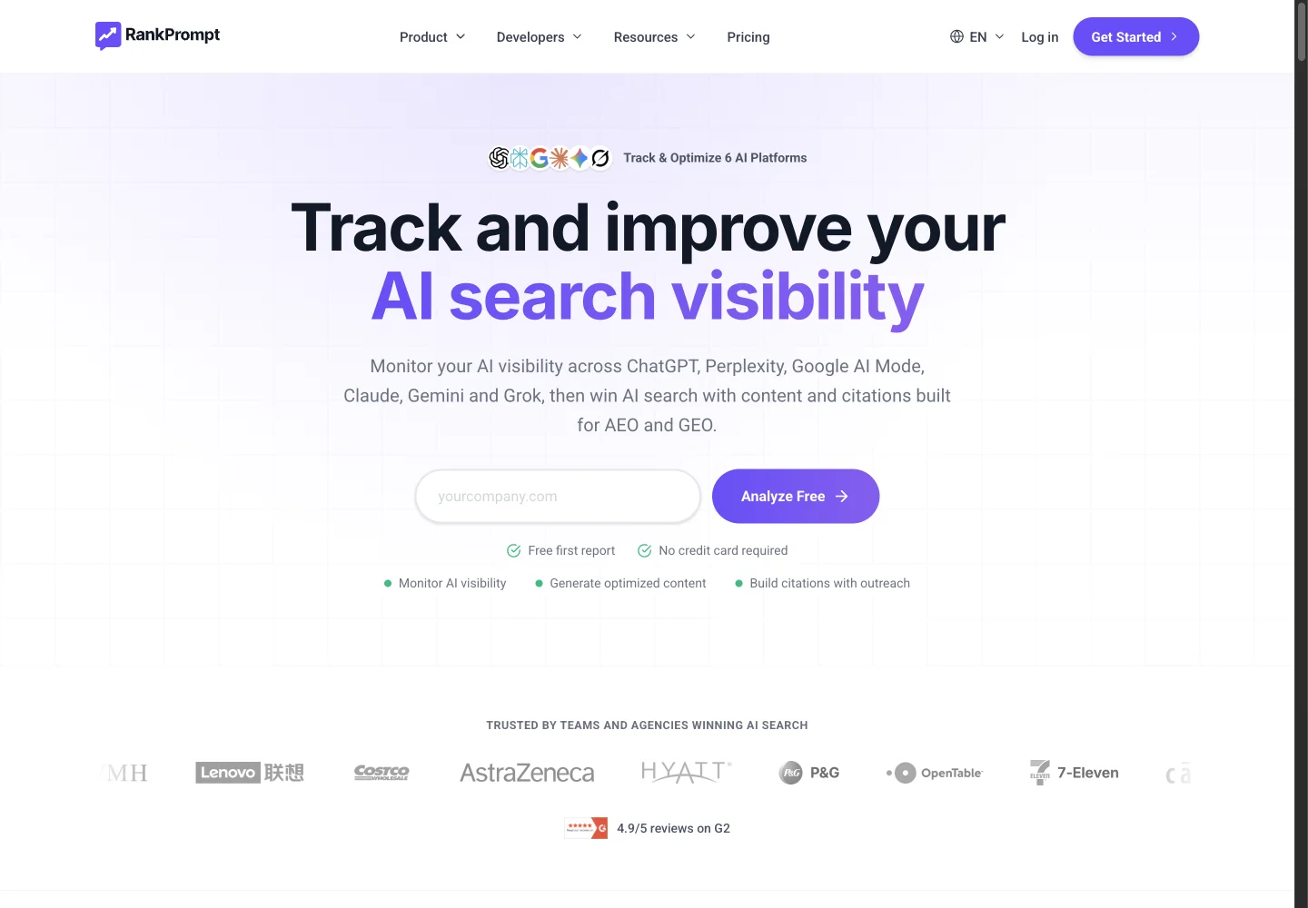 Rank Prompt official website showing its product positioning and overview