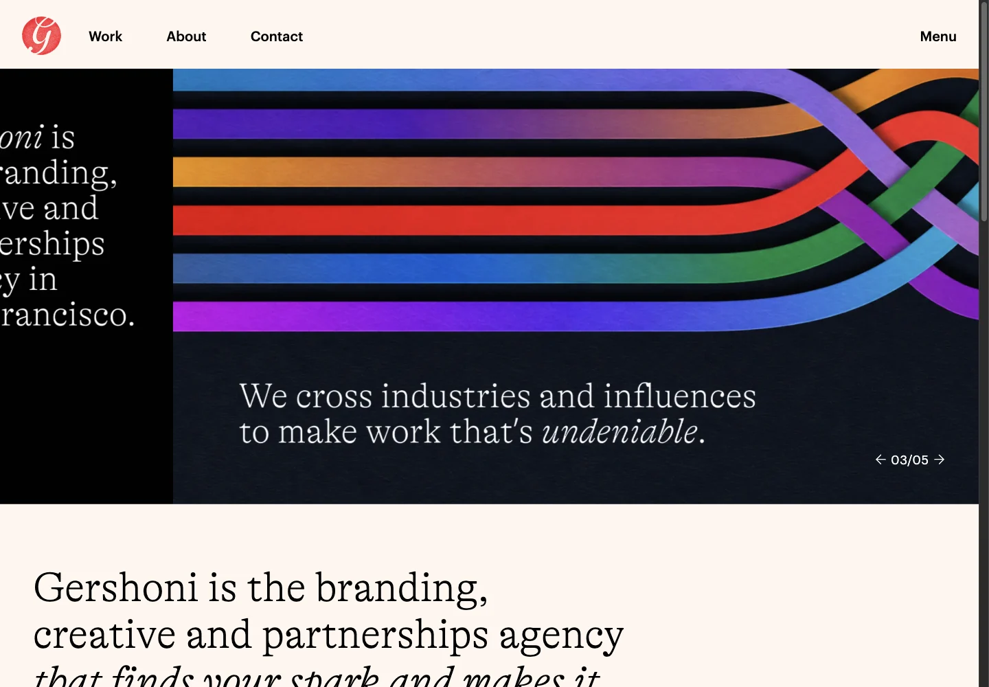 Gershoni official website showing its branding and creative agency work