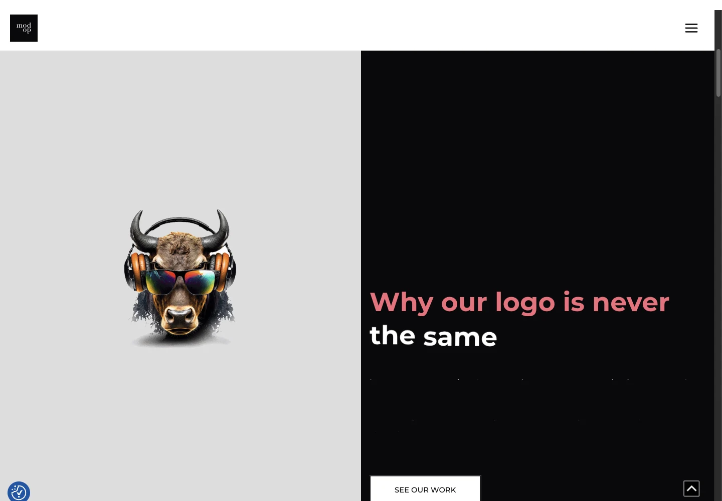 Mod Op official website showing its agency identity and creative approach