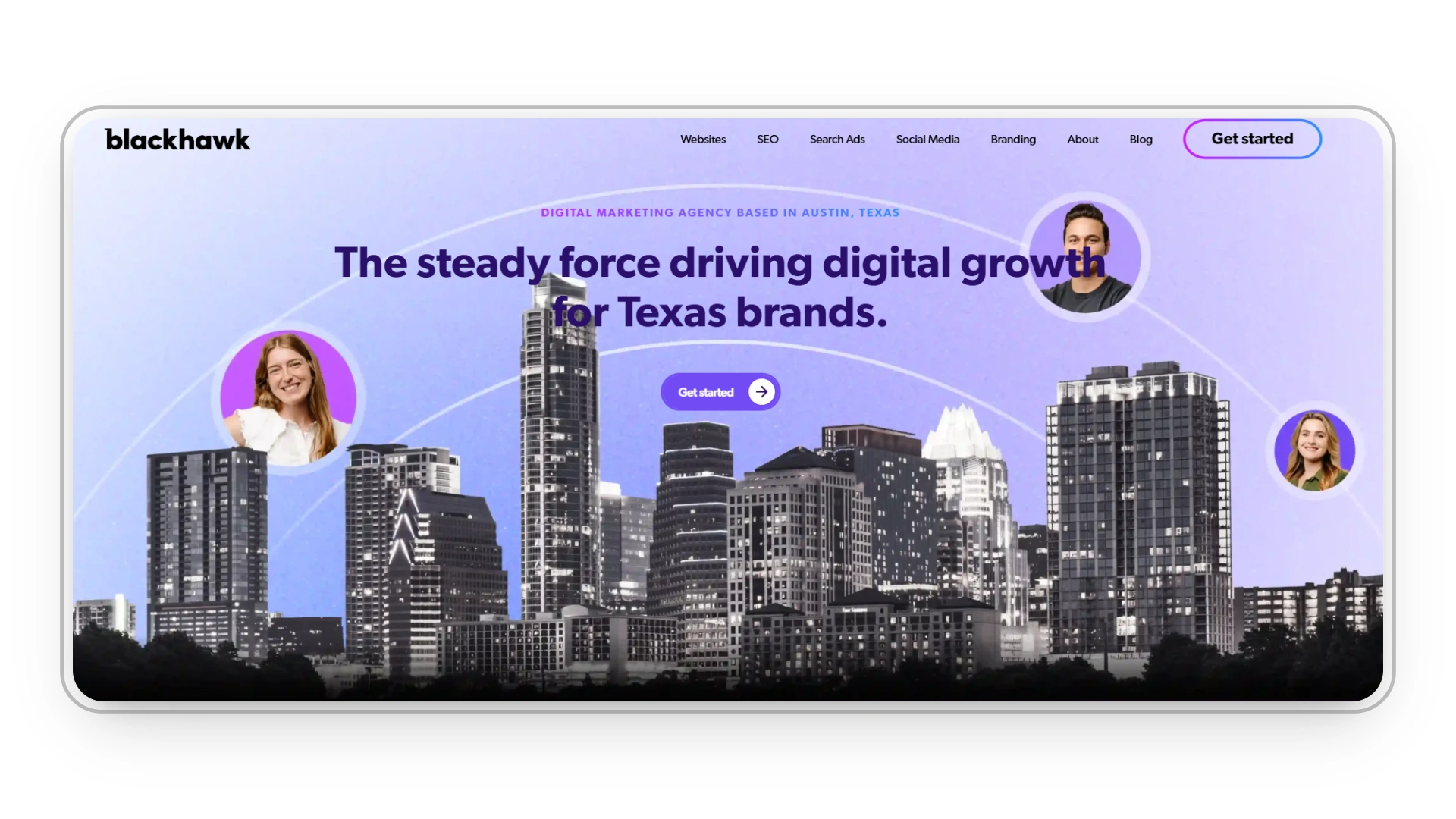 Blackhawk agency website featuring Austin skyline and team driving digital growth for Texas businesses.