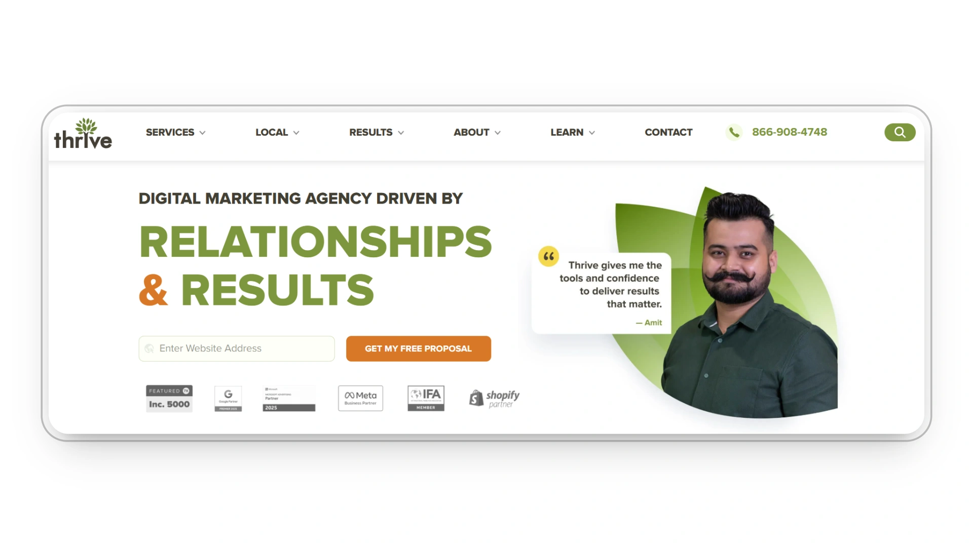 Homepage of Thrive digital marketing agency